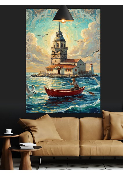 Kız Kulesi Istanbul Sandal Gezisi Deniz Manzarası Dekoratif Kanvas - Mdf Ahşap Tablo indirimleri