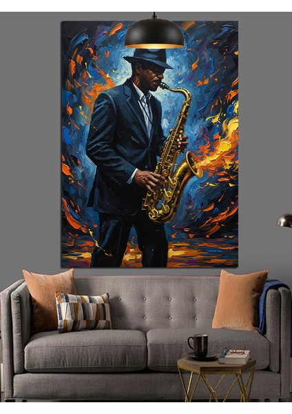 Saksafon Çalan Blues Adam Dekoratif Kanvas - Mdf Ahşap Tablo fiyatları