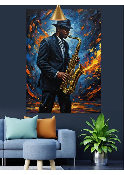 Saksafon Çalan Blues Adam Dekoratif Kanvas - Mdf Ahşap Tablo modelleri