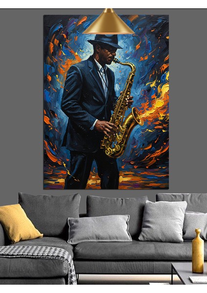 Saksafon Çalan Blues Adam Dekoratif Kanvas - Mdf Ahşap Tablo indirimleri