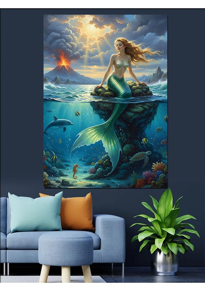 Deniz Altı ve Denizkızı Mitolojik Yaratık Dekoratif Kanvas - Mdf Ahşap Tablo