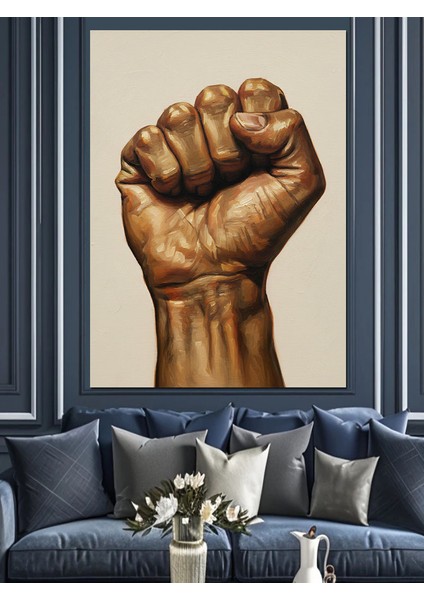 Siyah Güç Yumruk Işareti Dekoratif Kanvas - Mdf Ahşap Tablo