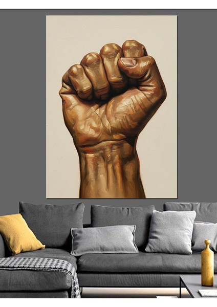 Siyah Güç Yumruk Işareti Dekoratif Kanvas - Mdf Ahşap Tablo indirimleri