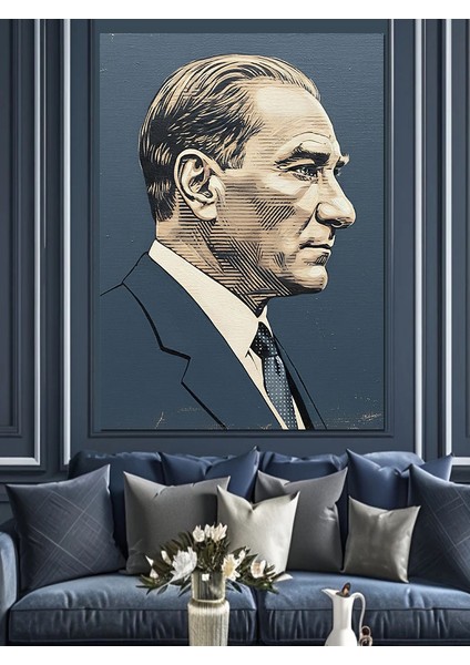 Klasik Siyah Beyaz Portre M.k.atatürk Dekoratif Kanvas - Mdf Ahşap Tablo