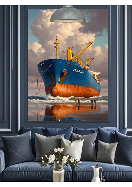 Denizde Yolculuk Eden Kargo Yük Gemisi Dekoratif Kanvas - Mdf Ahşap Tablo