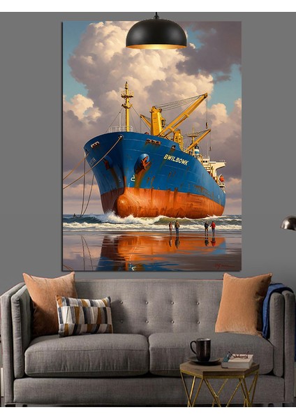 Denizde Yolculuk Eden Kargo Yük Gemisi Dekoratif Kanvas - Mdf Ahşap Tablo fiyatları