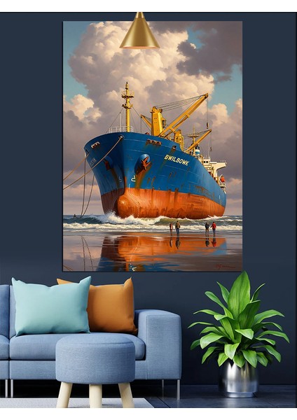 Denizde Yolculuk Eden Kargo Yük Gemisi Dekoratif Kanvas - Mdf Ahşap Tablo modelleri