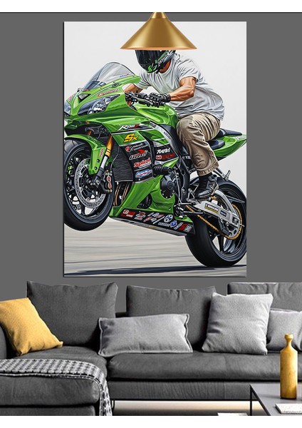 Yeşil Yarış Motosikleti Dekoratif Kanvas - Mdf Ahşap Tablo modelleri
