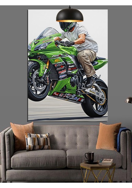 Yeşil Yarış Motosikleti Dekoratif Kanvas - Mdf Ahşap Tablo indirimleri
