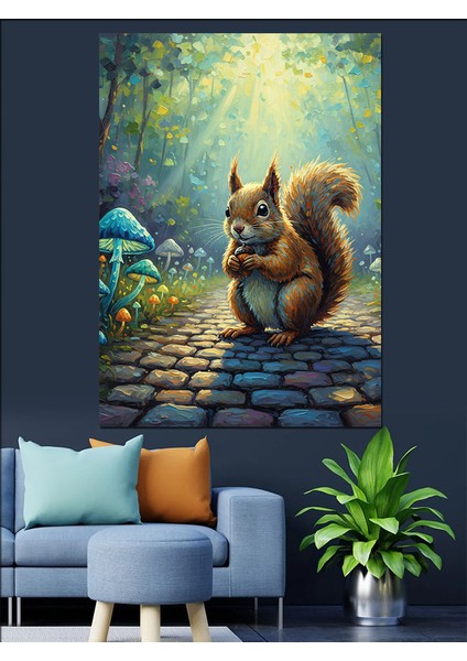 Sevimli Sincap Hayvan Portresi Dekoratif Kanvas - Mdf Ahşap Tablo