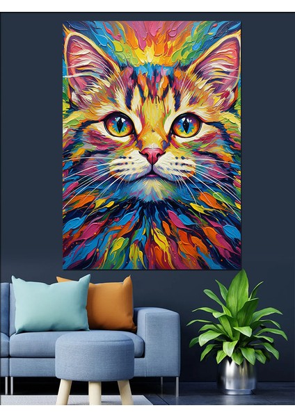 Renkli Gözlü Kedi Portresi Dekoratif Kanvas - Mdf Ahşap Tablo modelleri