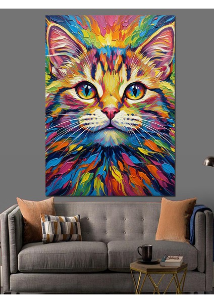 Renkli Gözlü Kedi Portresi Dekoratif Kanvas - Mdf Ahşap Tablo indirimleri