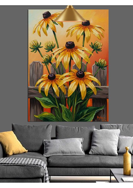 Sarı Papatyalar Güneş Işıkları Dekoratif Kanvas - Mdf Ahşap Tablo