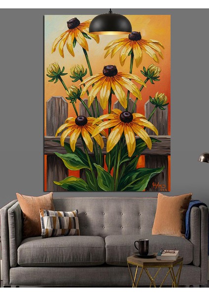 Sarı Papatyalar Güneş Işıkları Dekoratif Kanvas - Mdf Ahşap Tablo modelleri
