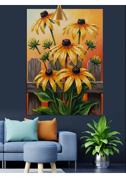 Sarı Papatyalar Güneş Işıkları Dekoratif Kanvas - Mdf Ahşap Tablo fırsatları
