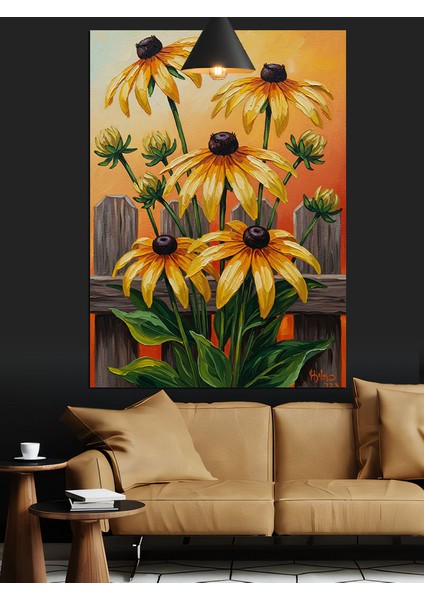 Sarı Papatyalar Güneş Işıkları Dekoratif Kanvas - Mdf Ahşap Tablo indirimleri