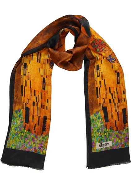 %100 Ipek Şal Fular (27X135CM)-GUSTAV Klimt(The Kiss)