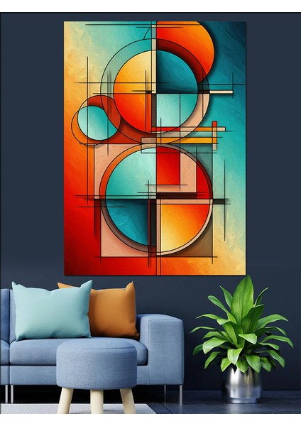 Soyut Geometrik Renk Blokları Dekoratif Kanvas - Mdf Ahşap Tablo