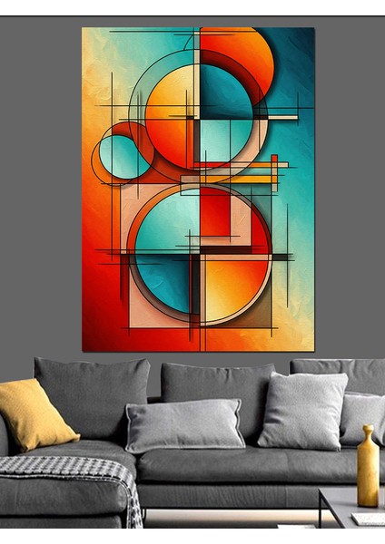 Soyut Geometrik Renk Blokları Dekoratif Kanvas - Mdf Ahşap Tablo fırsatları