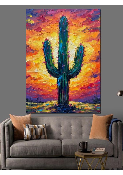 Kaktüs Soyut Boya Sanatı Dekoratif Kanvas - Mdf Ahşap Tablo