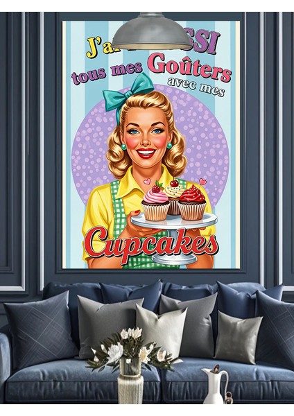 Retro Cup Kek Sunan Gülümseyen Kadın Afişi Dekoratif Kanvas - Mdf Ahşap Tablo fiyatları
