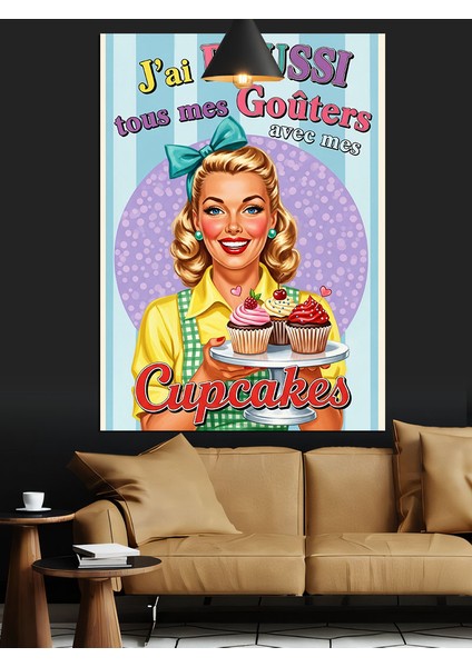 Retro Cup Kek Sunan Gülümseyen Kadın Afişi Dekoratif Kanvas - Mdf Ahşap Tablo indirimleri