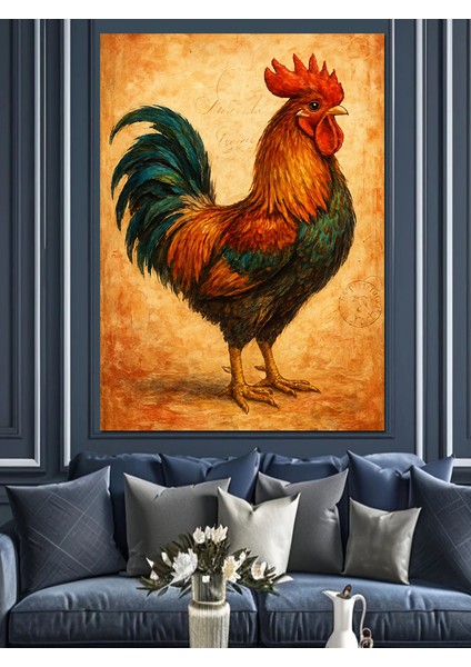 Horoz Canlı Renkler Portresi Dekoratif Kanvas - Mdf Ahşap Tablo