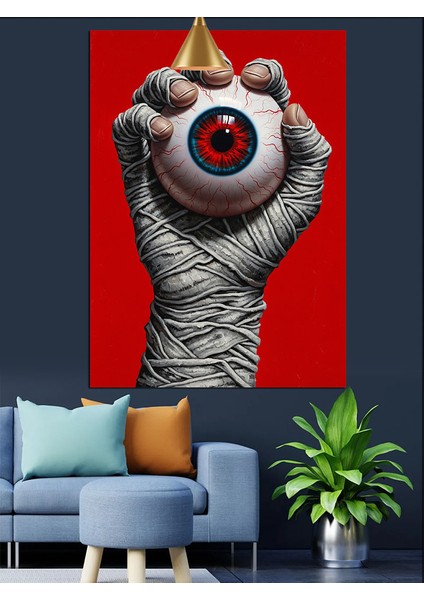 Kırmızı Gözlü El Çizimi Dekoratif Kanvas - Mdf Ahşap Tablo