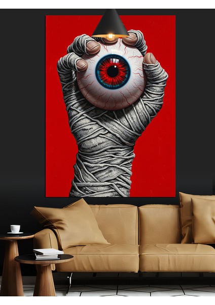 Kırmızı Gözlü El Çizimi Dekoratif Kanvas - Mdf Ahşap Tablo fiyatları