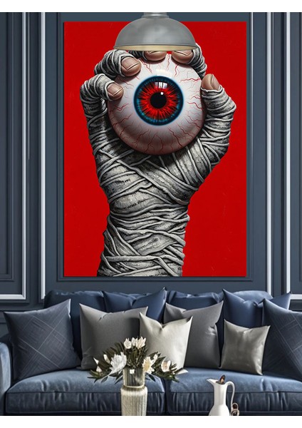 Kırmızı Gözlü El Çizimi Dekoratif Kanvas - Mdf Ahşap Tablo fırsatları