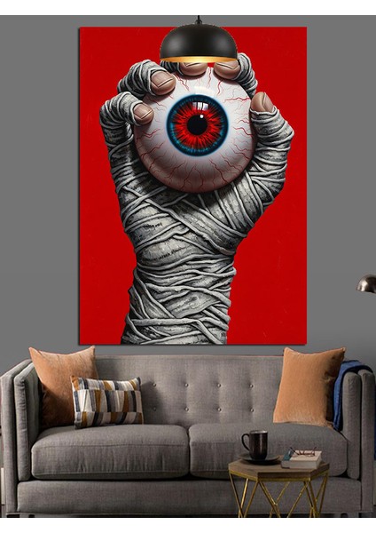 Kırmızı Gözlü El Çizimi Dekoratif Kanvas - Mdf Ahşap Tablo indirimleri