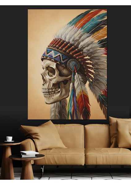 Kızılderili Şef Kurukafa Başlık Dekoratif Kanvas - Mdf Ahşap Tablo indirimleri