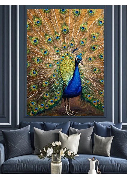 Mavi Tavus Kuşu Tüyleri Detay Dekoratif Kanvas - Mdf Ahşap Tablo