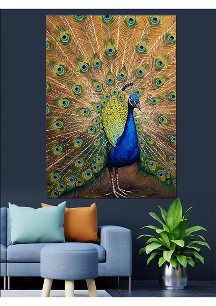 Mavi Tavus Kuşu Tüyleri Detay Dekoratif Kanvas - Mdf Ahşap Tablo fiyatları