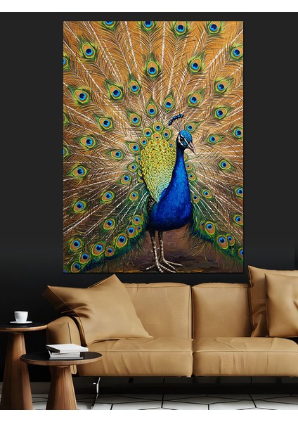 Mavi Tavus Kuşu Tüyleri Detay Dekoratif Kanvas - Mdf Ahşap Tablo modelleri