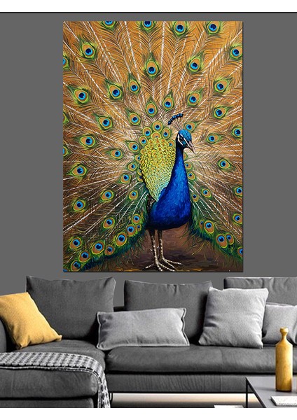 Mavi Tavus Kuşu Tüyleri Detay Dekoratif Kanvas - Mdf Ahşap Tablo indirimleri