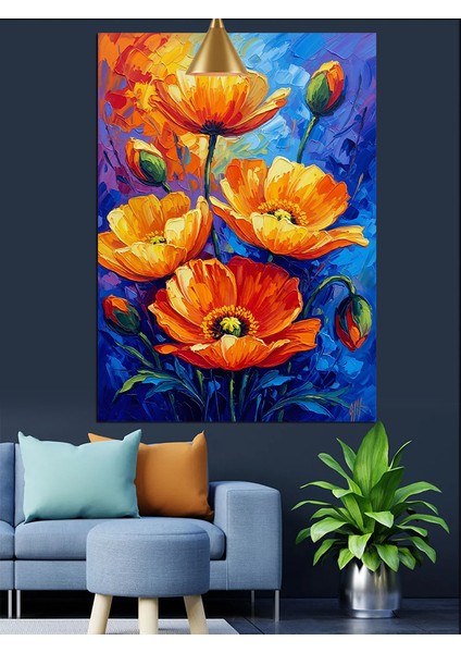 Sarı Kırmızı Gelincik Çiçeği Dekoratif Kanvas - Mdf Ahşap Tablo fiyatları