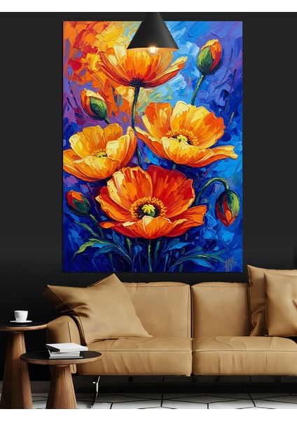 Sarı Kırmızı Gelincik Çiçeği Dekoratif Kanvas - Mdf Ahşap Tablo modelleri