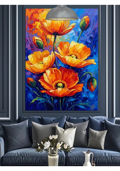 Sarı Kırmızı Gelincik Çiçeği Dekoratif Kanvas - Mdf Ahşap Tablo indirimleri