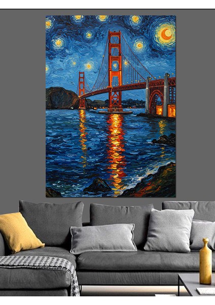 Gece Köprü Işıkları Şehir Dekoratif Kanvas - Mdf Ahşap Tablo fiyatları