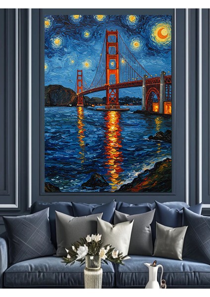 Gece Köprü Işıkları Şehir Dekoratif Kanvas - Mdf Ahşap Tablo modelleri