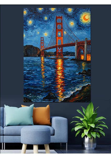 Gece Köprü Işıkları Şehir Dekoratif Kanvas - Mdf Ahşap Tablo fırsatları