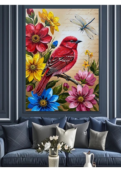 Kırmızı Kuş Çiçek Dalı Dekoratif Kanvas - Mdf Ahşap Tablo fırsatları