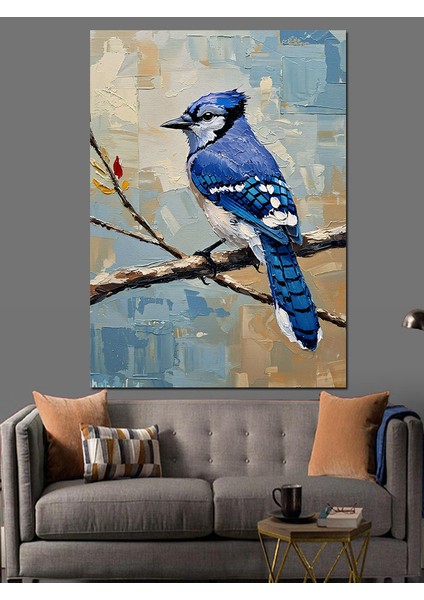 Mavi Ardıç Kuşu Dal Dekoratif Kanvas - Mdf Ahşap Tablo fiyatları