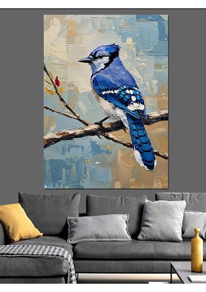 Mavi Ardıç Kuşu Dal Dekoratif Kanvas - Mdf Ahşap Tablo modelleri