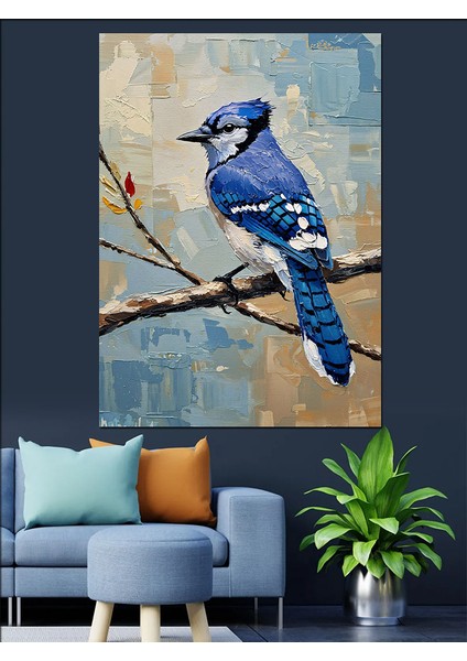Mavi Ardıç Kuşu Dal Dekoratif Kanvas - Mdf Ahşap Tablo indirimleri