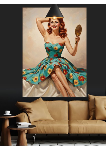 Vintage Elbiseli Süslü Kadın Portresi Dekoratif Kanvas - Mdf Ahşap Tablo modelleri