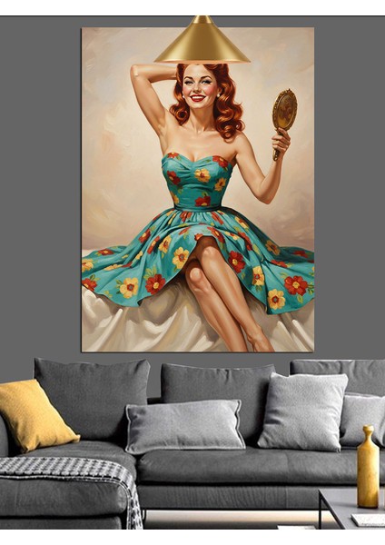 Vintage Elbiseli Süslü Kadın Portresi Dekoratif Kanvas - Mdf Ahşap Tablo fırsatları