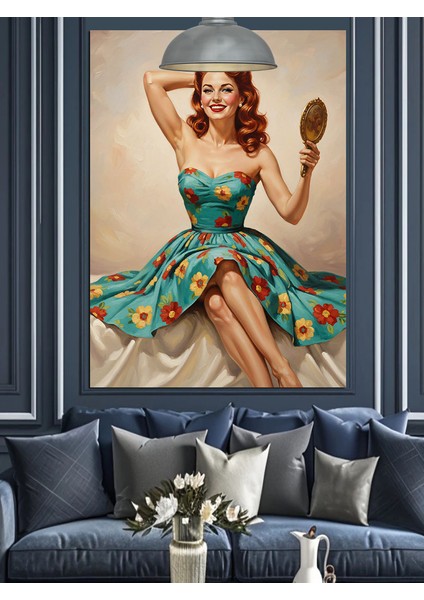 Vintage Elbiseli Süslü Kadın Portresi Dekoratif Kanvas - Mdf Ahşap Tablo indirimleri