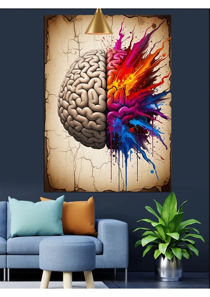 Beyin Zıt Renkler Soyutlama Dekoratif Kanvas - Mdf Ahşap Tablo